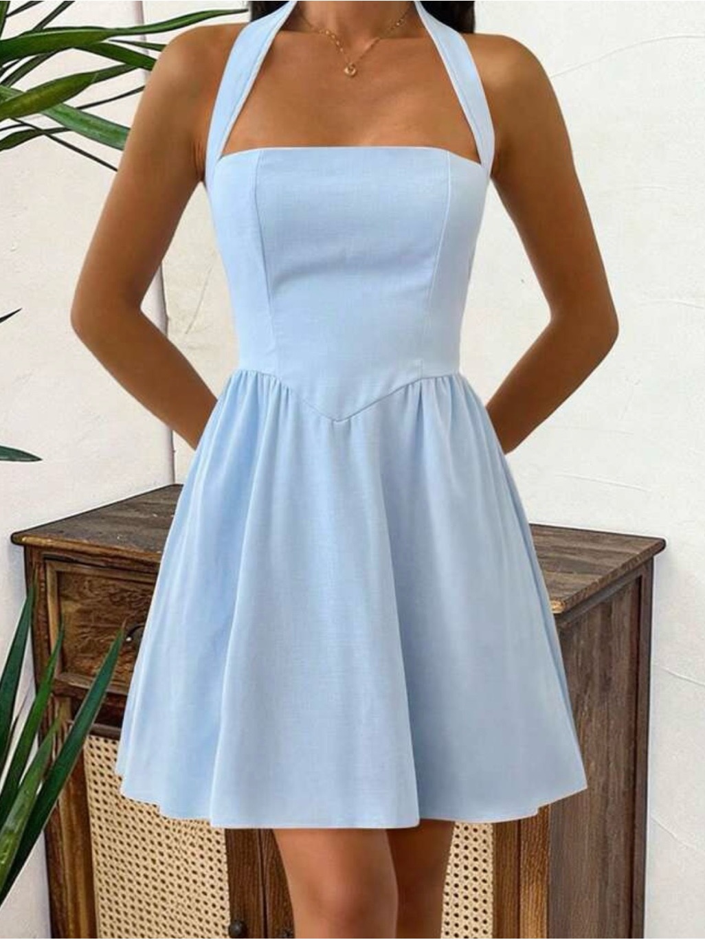 Shein Sky Baby Blue Halter Sundress Size Medium